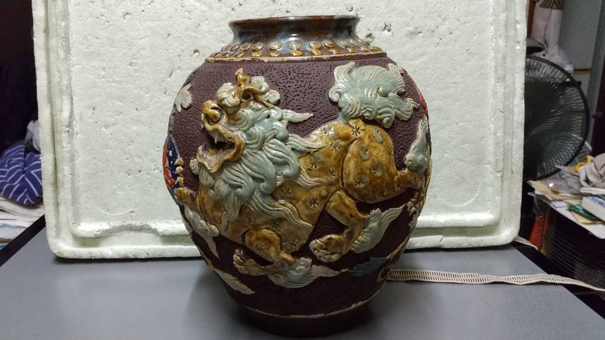 蔵出し品 景徳鎮? 狛犬 シーザー 古い 中国古玩美術 花瓶 時代物