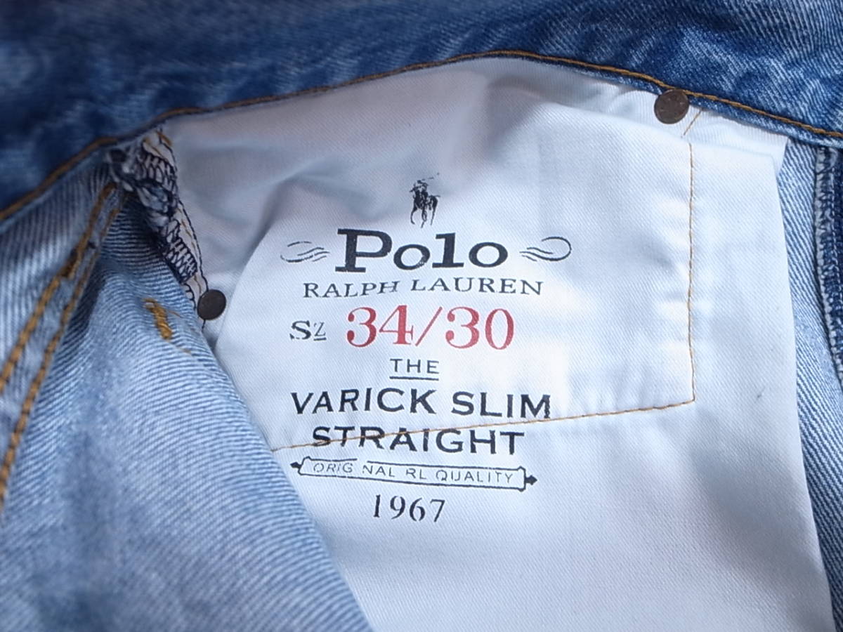 【送料無料 即決】 POLO SPORT RALPH LAUREN 復刻ポロスポーツ ラルフローレンVARICK SLIM STRAIGHT JEANS 34x30 ロゴLOGO デニム ジーンズ