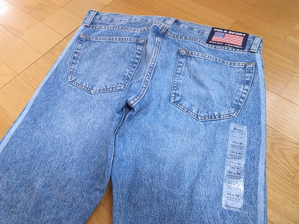 【送料無料 即決】 POLO SPORT RALPH LAUREN 復刻ポロスポーツ ラルフローレンVARICK SLIM STRAIGHT JEANS 34x30 ロゴLOGO デニム ジーンズ