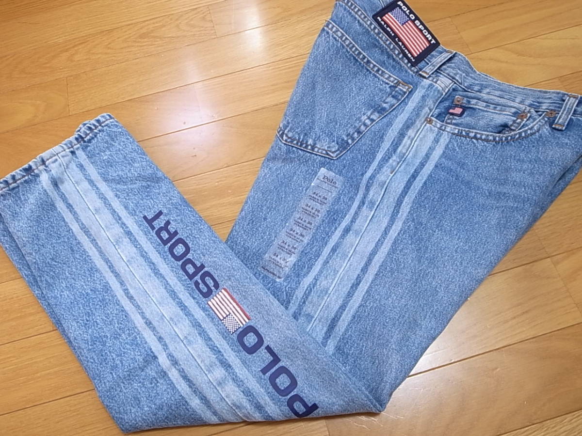 【送料無料 即決】 POLO SPORT RALPH LAUREN 復刻ポロスポーツ ラルフローレンVARICK SLIM STRAIGHT JEANS 34x30 ロゴLOGO デニム ジーンズ