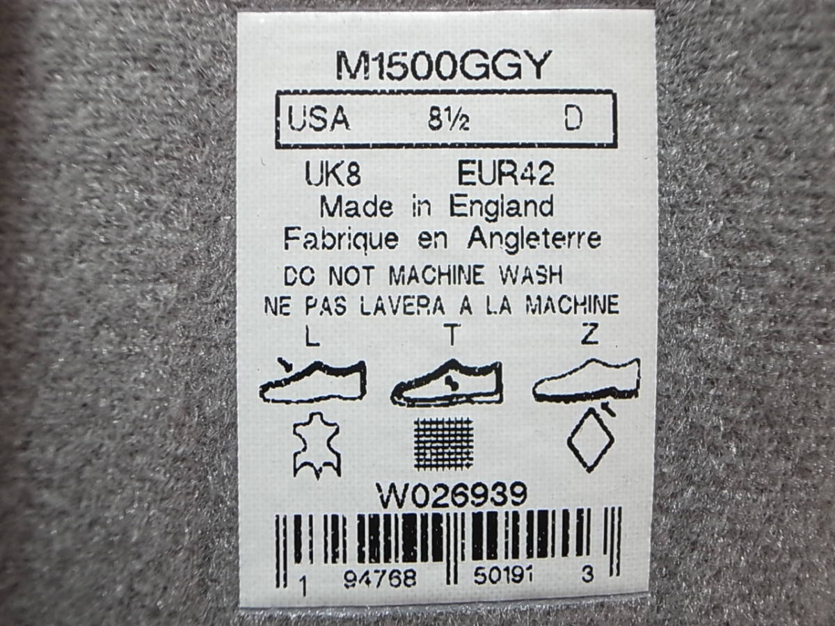 【送料無料 即決】日本未発売 NEW BALANCE UK製 M1500GGY 26.5cm  US8.5新品BRINGBACK限定オールレザー復刻カラーGRAYグレーxイエロー英国製