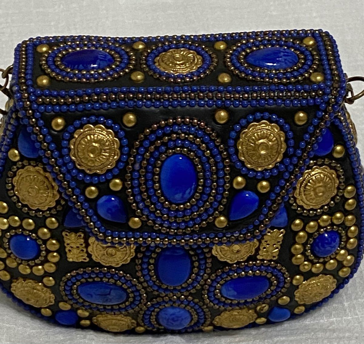 ブルーヴィンテージ真鍮財布アンティークインド民族手作り女性金属クラッチバッグパーティーバッグ
