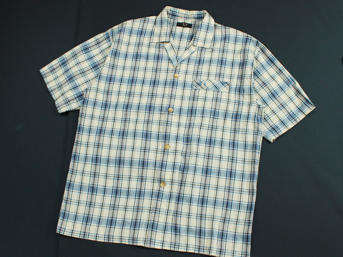DAKS ダックス 公式ストア リネン混チェック柄半袖シャツ ベージュ水色L 一番人気物 md129