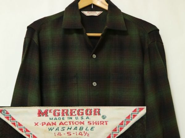 デッドストック 60s McGREGOR ビンテージ オンブレ シャドー チェック オープンカラー ボックス ウール シャツ USA製 S //M L ロカビリー