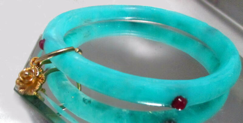 AntiqueStyleLady'sEmeraldColorclearNaturalRubyJewelry18KgFAccentBangle_画像1