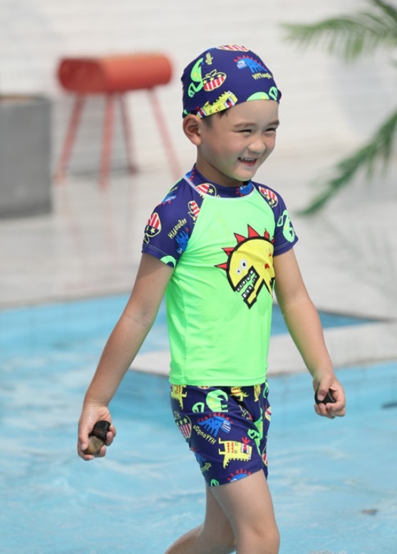 キッズ　子供　男の子　水着　セパレート　恐竜柄（3点セット）　プール　水遊び　110、120サイズ　緑_画像2