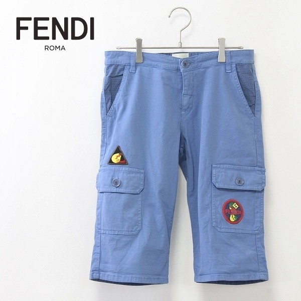 ◆FENDI/フェンディ アップリケ コットン ショート ハーフ パンツ ライトブルー系 12+_画像1