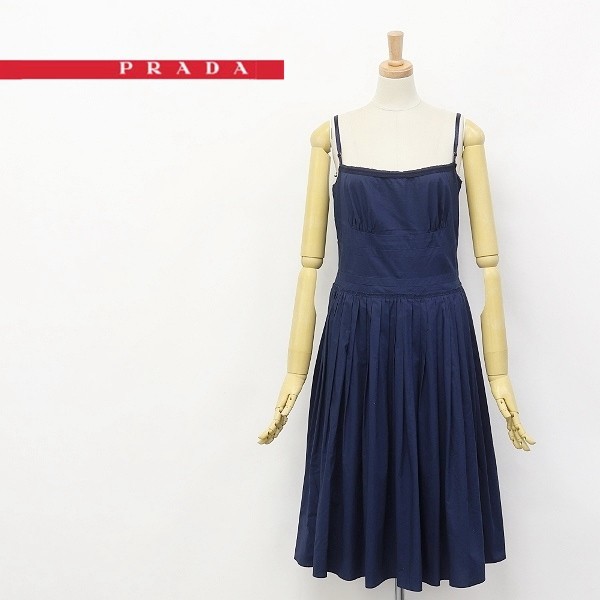 海外 PRADA ニットワンピース ノースリーブ 42 黒 送料無料