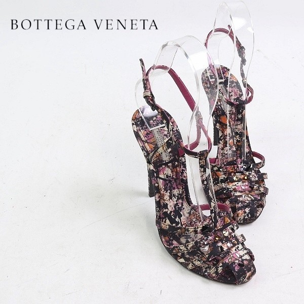 ◆BOTTEGA VENETA/ボッテガ ヴェネタ ラインストーン 総柄 ストラップ ハイヒール サンダル 38の画像1