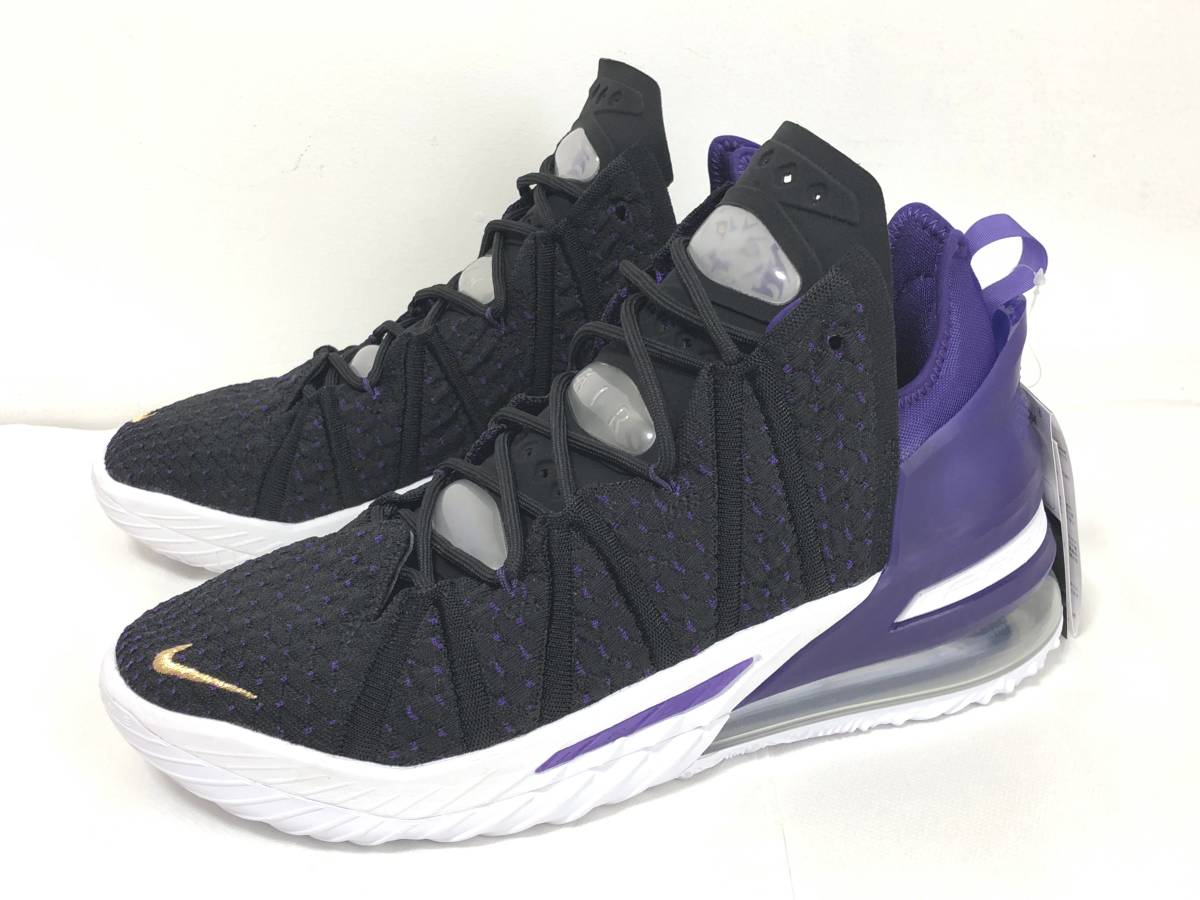 新品！NIKE LEBRON 18 (US9.5、27.5cm) レイカーズカラー BLACK/METALLIC GOLD ナイキ レブロン LAKERS ⅩⅧ CQ9283 004_画像1