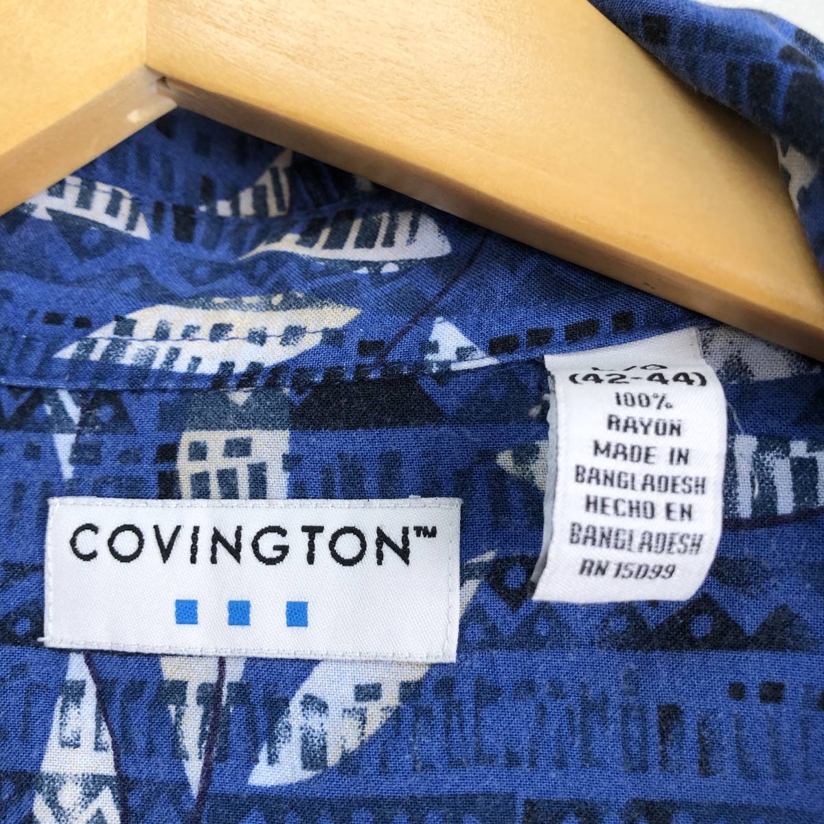 USA古着 COVINGTON レーヨン アロハシャツ ハワイアンシャツ メンズL 総柄 半袖シャツ ヴィンテージ アメリカ古着