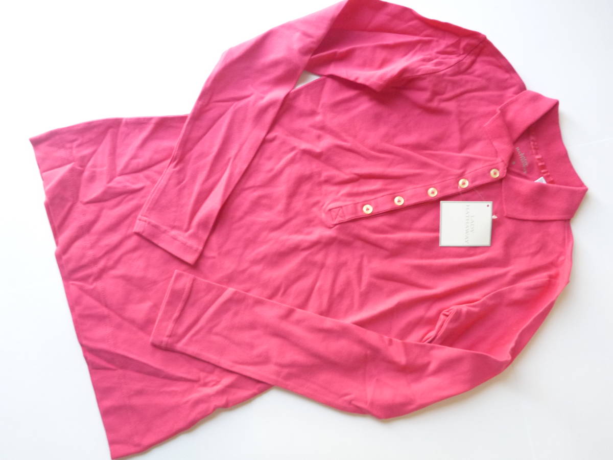 новый товар HATHAWAY * прекрасное качество хлопок розовый рубашка-поло с длинным рукавом S