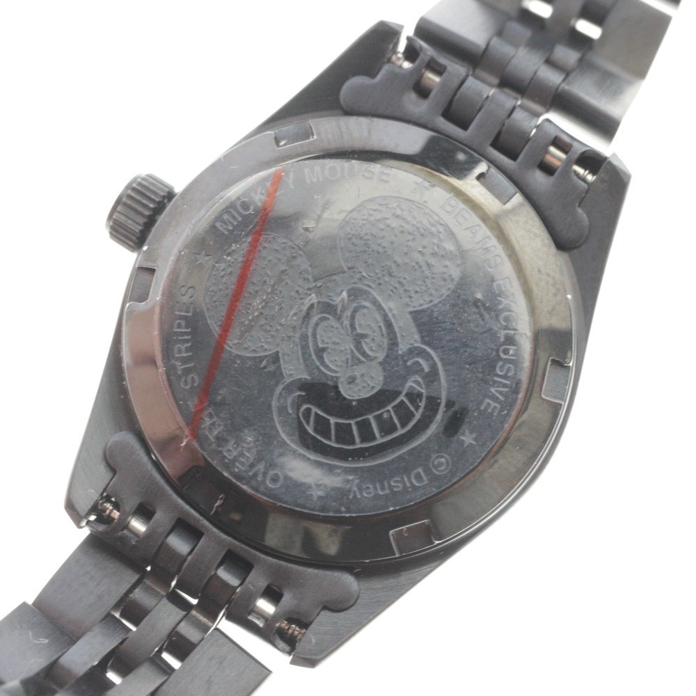■ ディズニー × ビームス × オーバーザストライプス ミッキーマウス 腕時計 クォーツ 約45.8g レディース 黒 文字盤シルバー 未使用_画像5