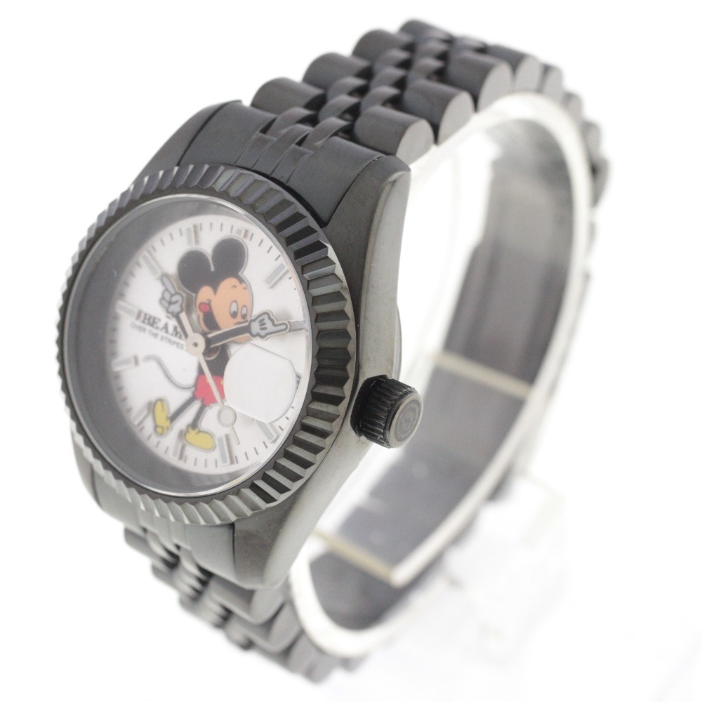 ■ ディズニー × ビームス × オーバーザストライプス ミッキーマウス 腕時計 クォーツ 約45.8g レディース 黒 文字盤シルバー 未使用_画像2