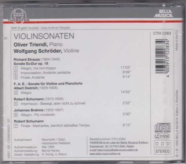 [CD/Thorofon]R.シュトラウス:ヴァイオリン・ソナタOp.18他/W.シュレーダー(vn)&O.トリエンドル(p) 1995.5_画像2