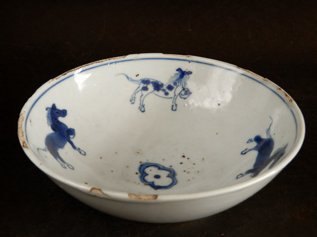 茶】中国 古染付 馬図 茶碗 - 工芸品