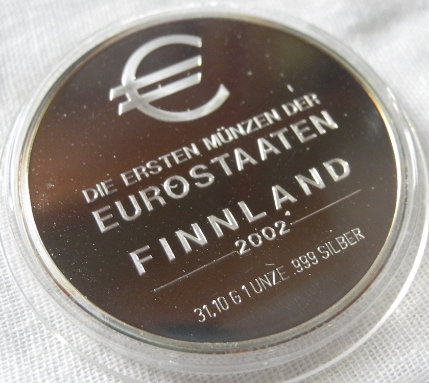 フィンランド ユーロ記念 純銀メダル 銀貨 1oz 金メッキ 2002 純銀1オンス シルバー 初鋳 ヨーロッパ ファーストストライク_画像4