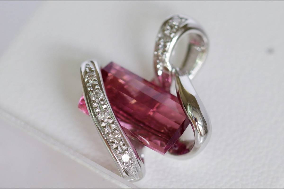 K18 WG ピンクトルマリン4.10ct D 0.082ct ペンダントトップ