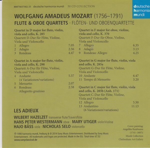 [CD/Dhm]モーツァルト:フルート四重奏曲第1-4番他/W.ハーツェルツェット(fl-tr)&M.ウティガー(vn)&H.ベス(va)&N.セロ(vc) 1990_画像2