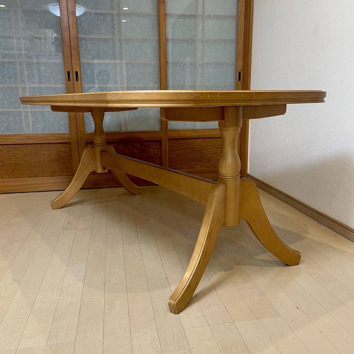 【美品】定価数十万 高級 maruni マルニ木工 150cm幅ダイニングテーブル 食卓 丸形 オーバル 木製ブラウン 4人掛け