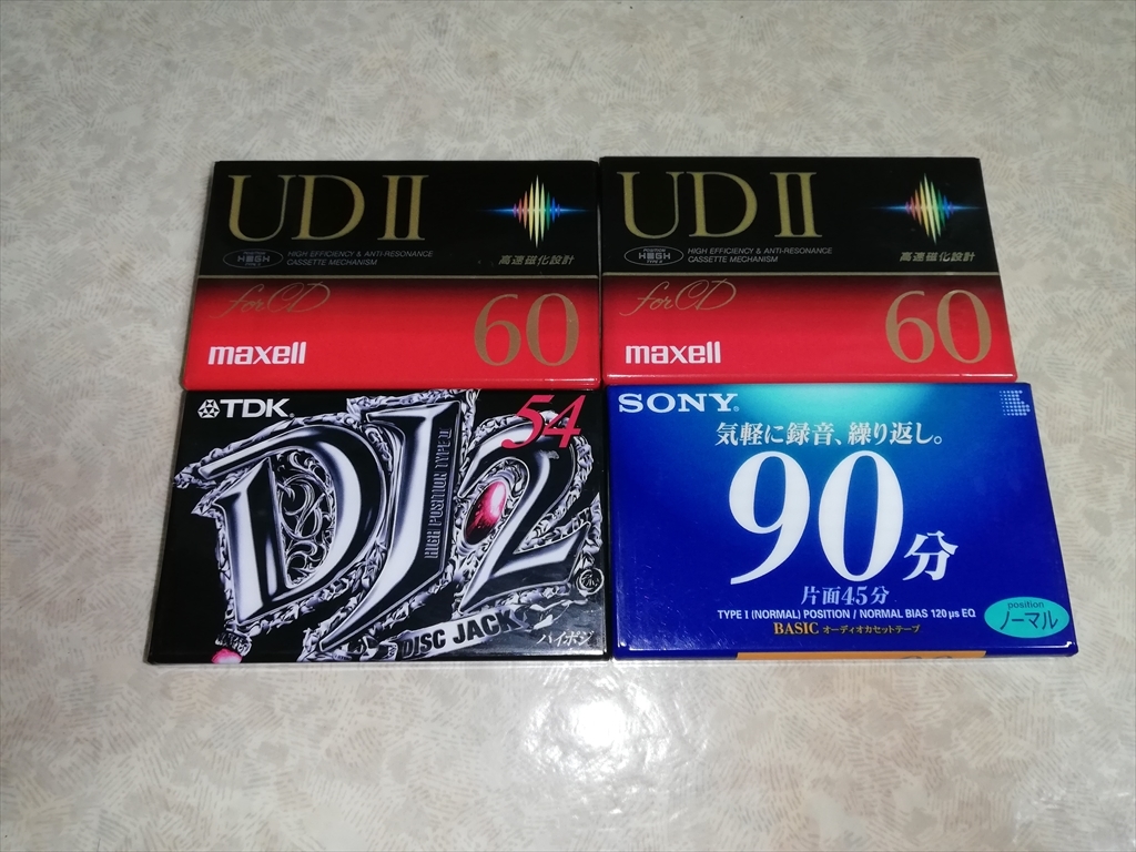 カセットテープ 計4本 ハイポジ 3本 maxell UDII 60 , TDK DJ2 54 / SONY BASIC 90 ノーマル 1本_画像1