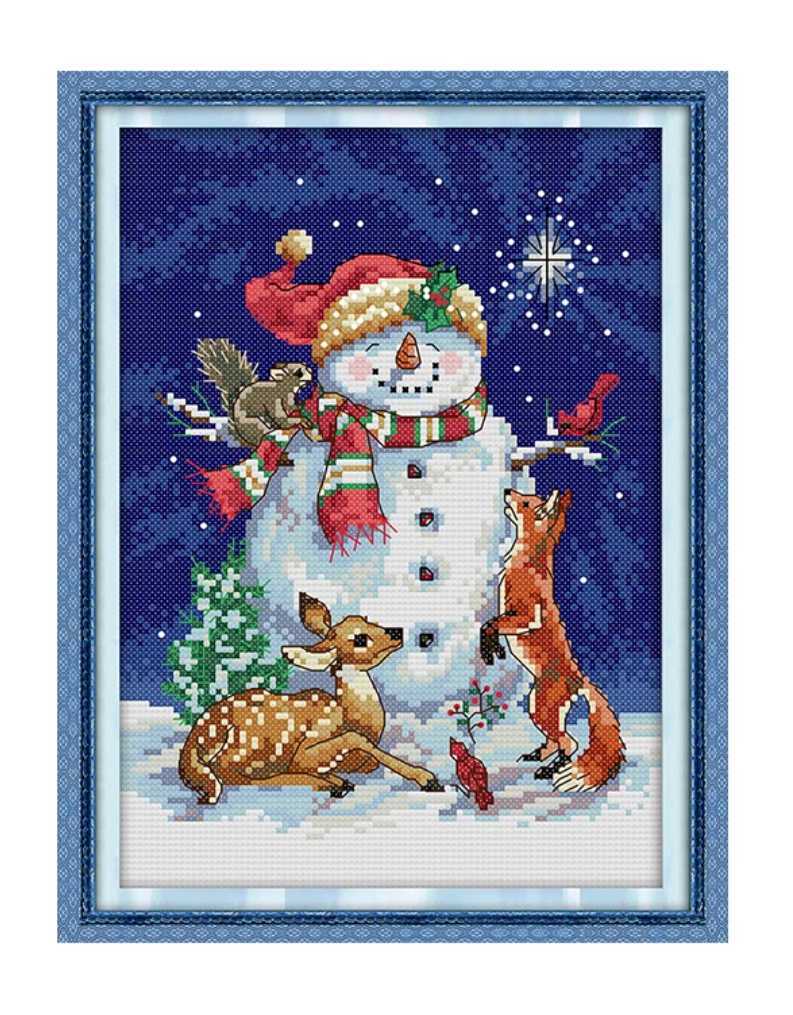 クロスステッチキット 雪だるまとクリスマス 14CT 刺繍 図案印刷あり