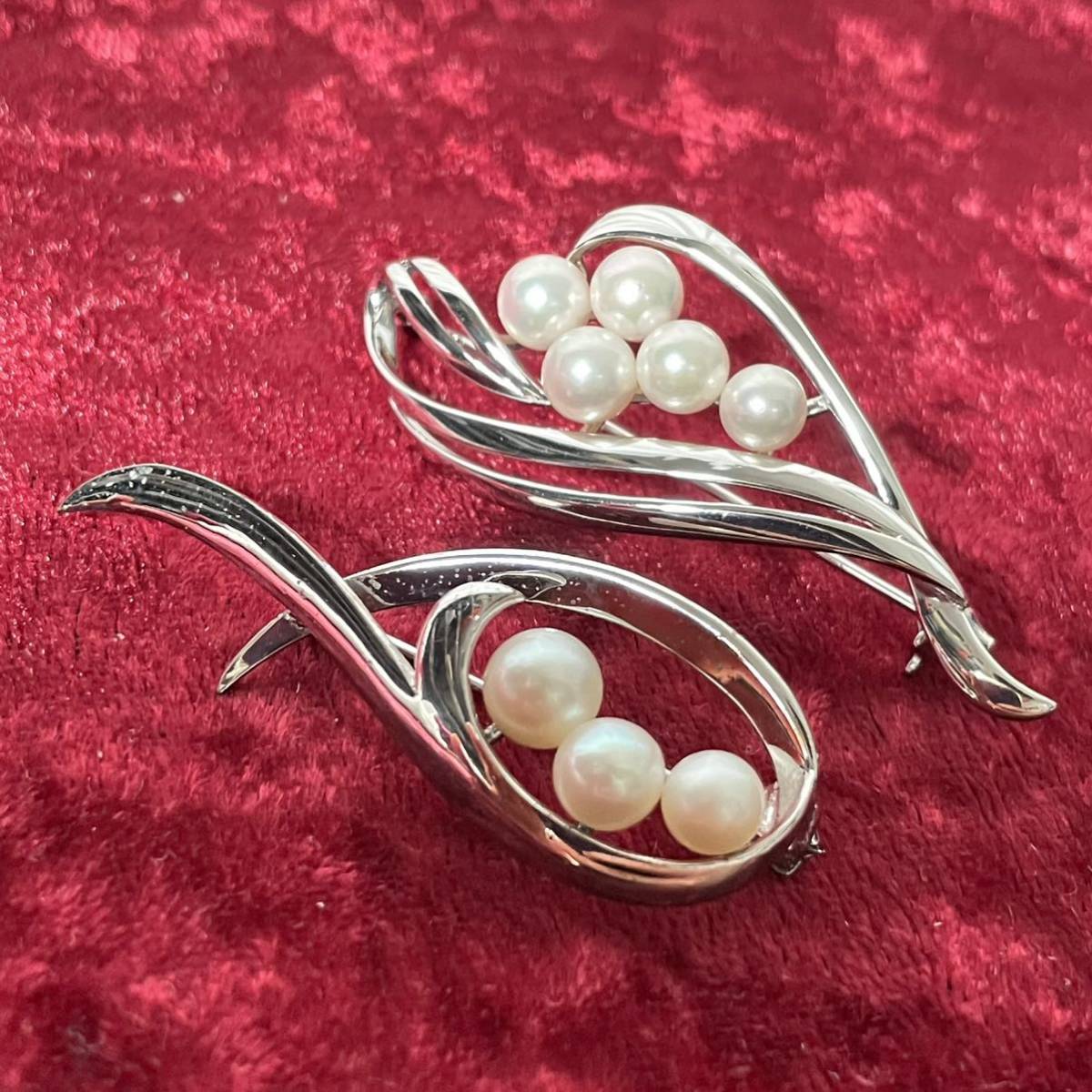 SILVER silver MIKIMOTO Mikimoto pearl pearl brooch set 