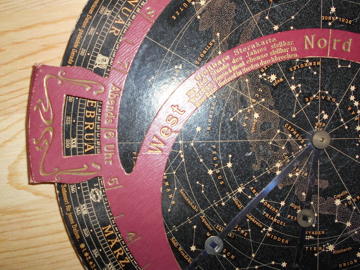 アンティーク、天球図、天文、星座早見盤、、星図、星座図絵1908 アンティーク、天球図、天文、星座早見盤、、星図、星座図絵1908