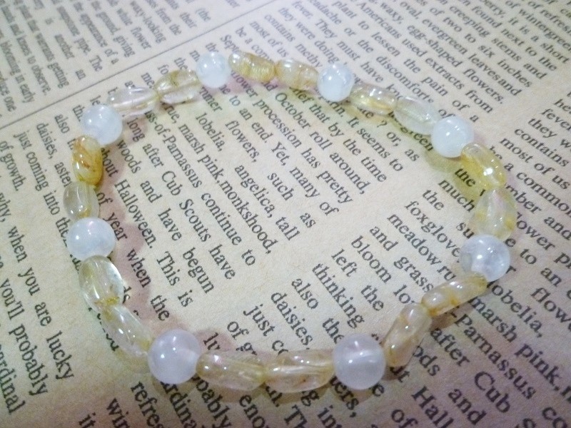  Gold rutile quartz flat type rose quartz o-la bracele 