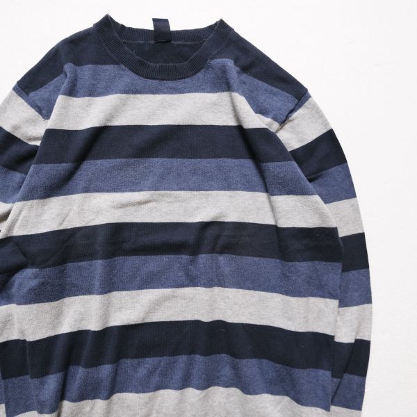 00's ギャップ GAP 太ボーダー クルーネック コットン ニットセーター (L) 紺×灰×青灰系 00年代 旧タグ オールド 2003年製