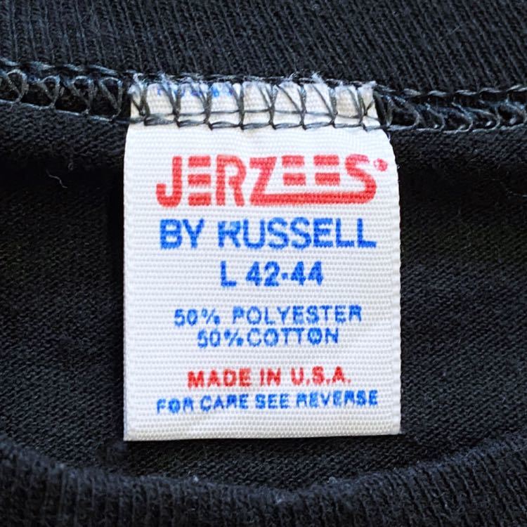 USA製 80’s JERZEES ジャージーズ ヴィンテージ Tシャツ ブラック 黒 Lサイズ シングルステッチ メッセージ 白黒 ギャグ ホワイト 白_画像6