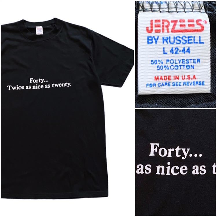 USA製 80’s JERZEES ジャージーズ ヴィンテージ Tシャツ ブラック 黒 Lサイズ シングルステッチ メッセージ 白黒 ギャグ ホワイト 白_画像1