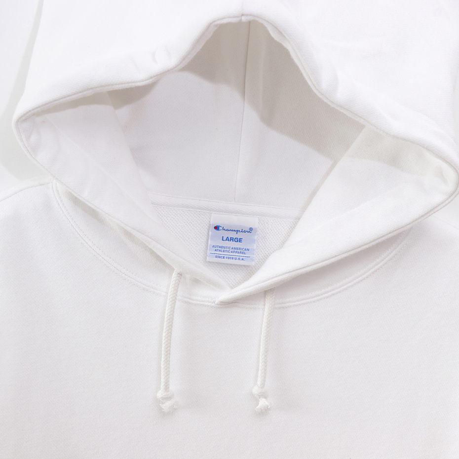 新品 Champion フーデッドスウェットシャツ 21SS ベーシック チャンピオン ビッグロゴ パーカー フード 白 ホワイト 長袖 L 秋夏用 刺繍_画像2