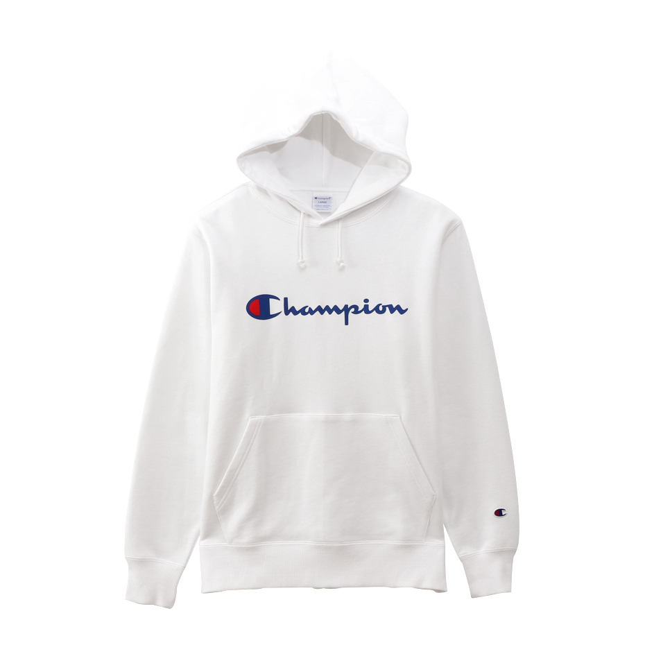 新品 Champion フーデッドスウェットシャツ 21SS ベーシック チャンピオン ビッグロゴ パーカー フード 白 ホワイト 長袖 L 秋夏用 刺繍_画像4