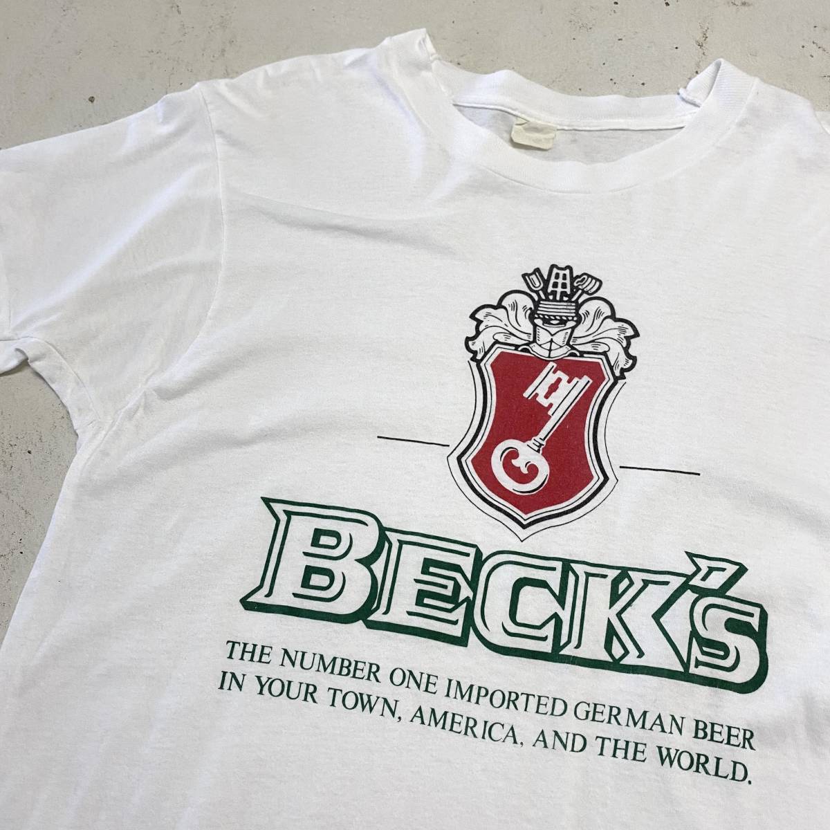 USA古着 90s BECK'S BEER 企業物 プリント Tシャツ / ベックスビール ヴィンテージ オールド 白 ロゴ キー VINTAGE TEE ホワイト 90年代