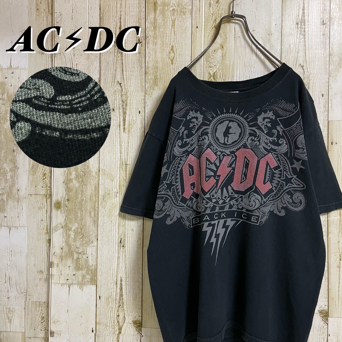 AC/DC ブラックアイス 悪魔の氷 ビッグプリント コピーライト 正規品 バンドTシャツ ロックTee アンビル製ボディ Lサイズ相当 古着