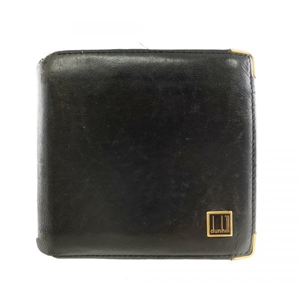 1円~ ダンヒル dunhill 財布 二つ折り レザー 本革 黒 ブラック系 K5-1612の画像1