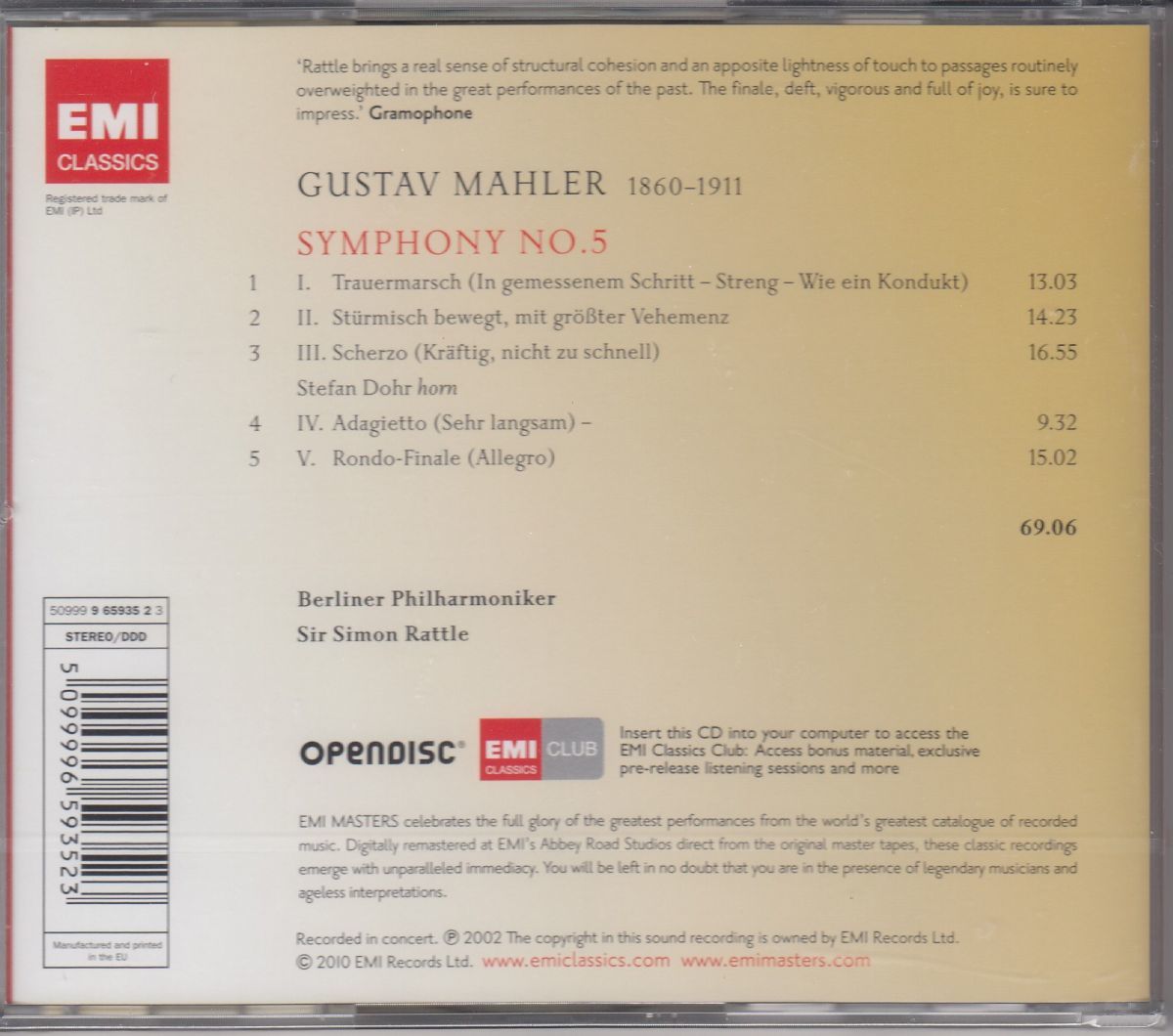 [CD/Emi]マーラー:交響曲第5番嬰ハ短調/S.ラトル&ベルリン・フィルハーモニー管弦楽団 2002.9_画像2