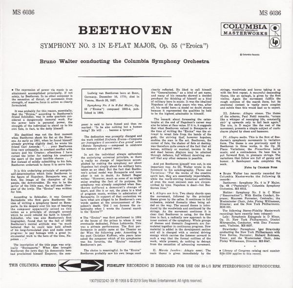 [CD/Columbia]ベートーヴェン:交響曲第3番変ホ長調Op.55/B.ワルター&コロンビア交響楽団 1958.1_画像2