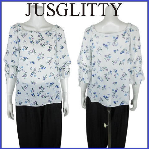 【極美品】18SS 定価17,600円 雑誌掲載 高梨臨着用 ジャスグリッティー JUSGLITTY 花柄 オフショル ブラウス カットソー シャツ トップス