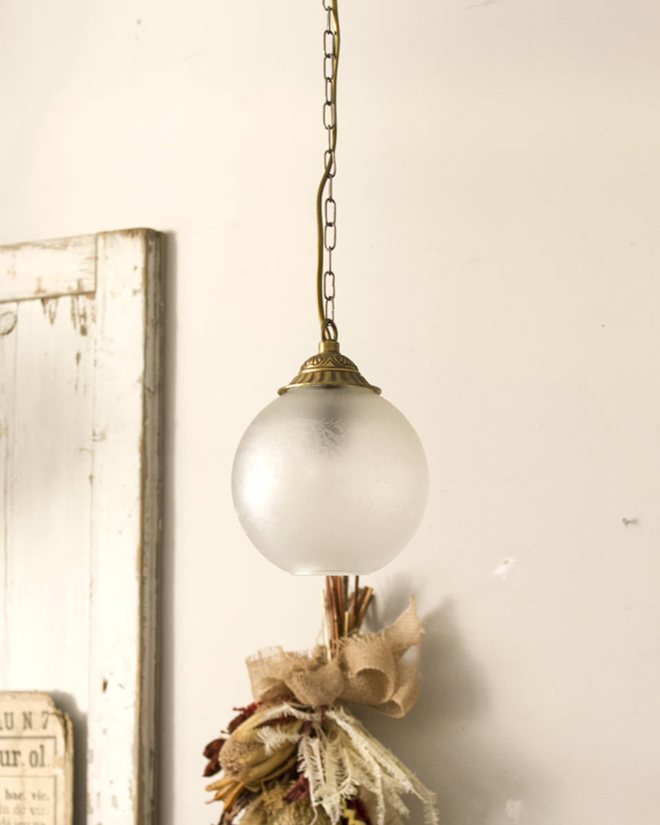 jf01763 仏国*フランスアンティーク*照明 ガラスランプ ペンダントランプ 吊り下げ照明 ボール型ランプ 間接照明 ライト 真鍮 丸型 LED
