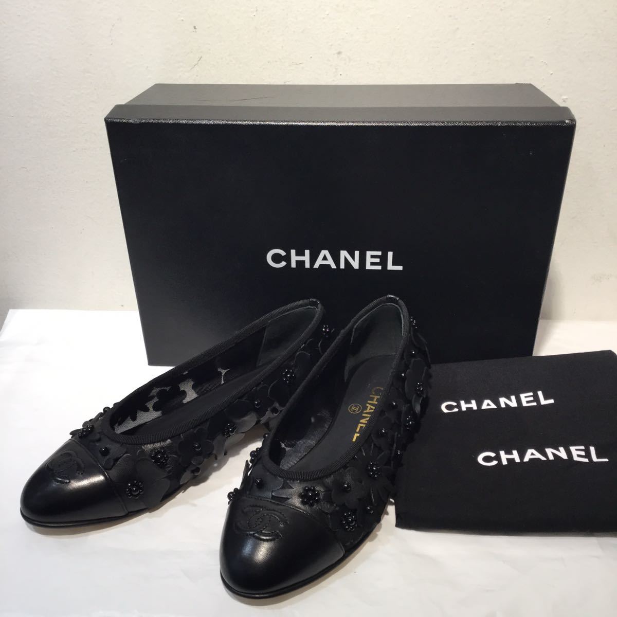 CHANEL シャネル G32415 フラットシューズ 総フラワーモチーフ 羊革