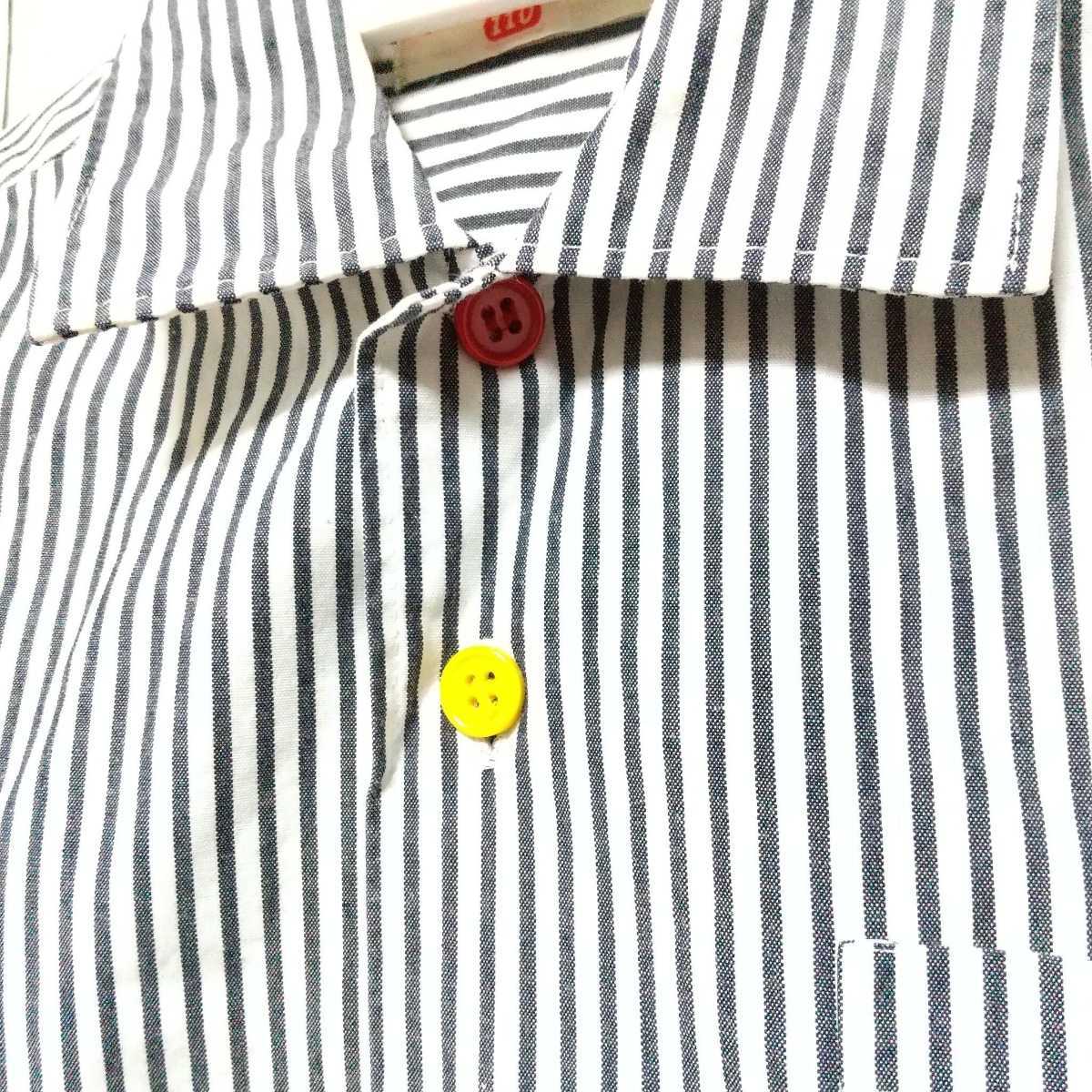 F2438UL◇MIKI HOUSE ミキハウス◇サイズ１１０ 長袖シャツ シャツ グレー×ホワイト ストライプ柄 キッズ 日本製 刺繍 ロゴ オシャレの画像4