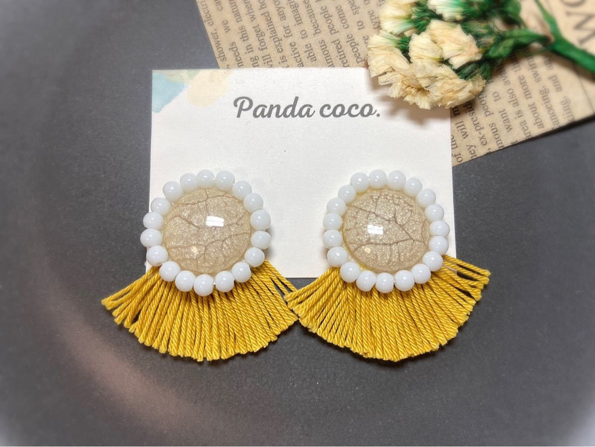 Paypayフリマ ハンドメイド マスタードイエローのフリンジビーズ刺繍アクセサリー Paypayフリマ ハンドメイド マスタードイエローのフリンジビーズ刺繍アクセサリー