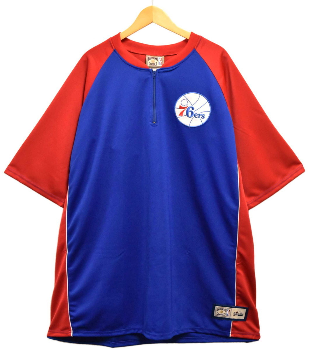 ビッグ Majestic HARDWOOD CLASSICS NBA Philadelphia 76ers Sixers 半袖ハーフジップ ウォームアップシャツ 4XL相当(39265