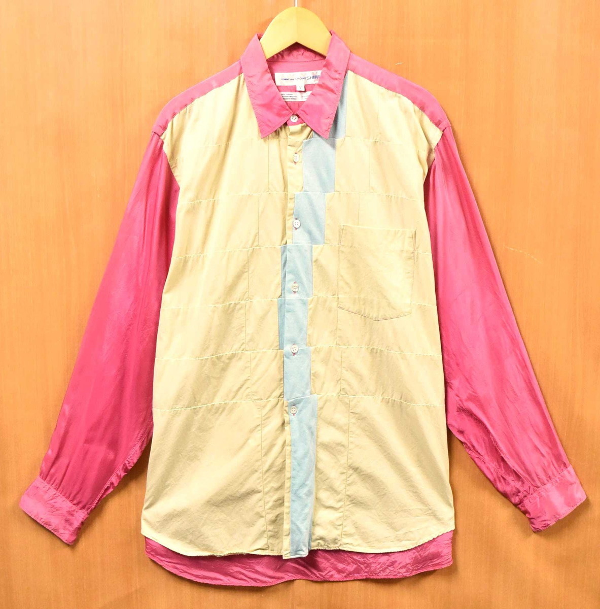 【当店一番人気】 シャツ コム・デ・ギャルソン フランス製 長袖シャツ L~XL相当(17740 ピンク×クリームイエロー レーヨン Lサイズ以上 【当店一番人気】 シャツ コム・デ・ギャルソン フランス製 長袖シャツ L~XL相当(17740 ピンク×クリームイエロー レーヨン Lサイズ以上