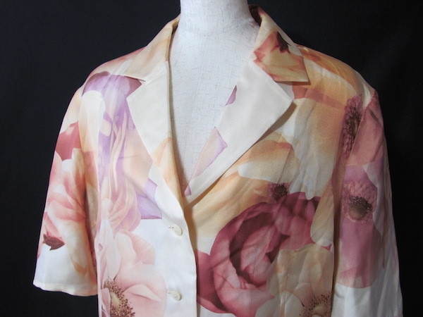 #snc Salvatore * Ferragamo Ferragamo shirt blouse 46 silk Italy made floral print short sleeves large size lady's [645803]