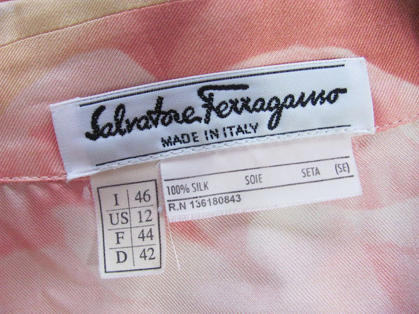 #snc Salvatore * Ferragamo Ferragamo shirt blouse 46 silk Italy made floral print short sleeves large size lady's [645803]