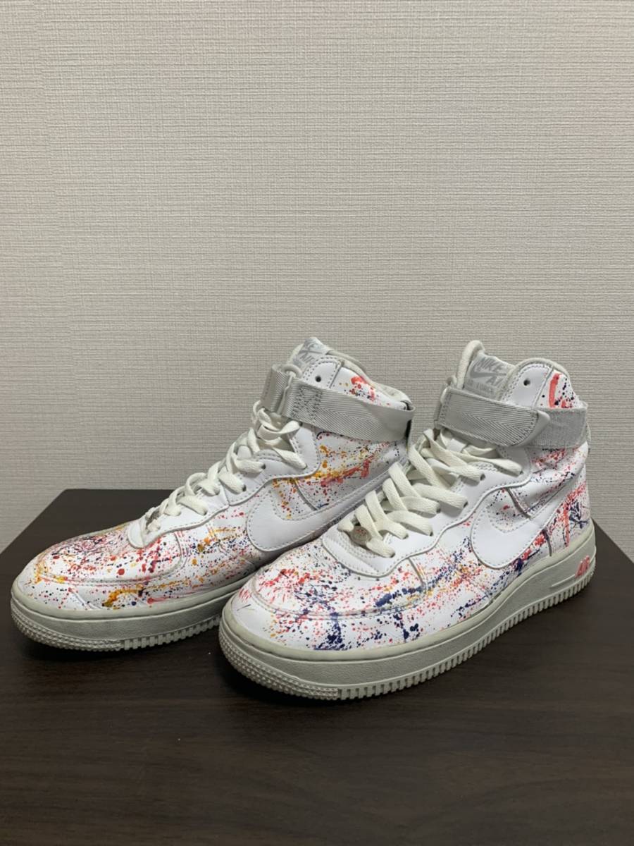 [NIKE] AIR FORCE 1 High White Neutral Grey カスタムペイント エア フォース ワン ハイ 26 US8 306351-111 ナイキ_画像1