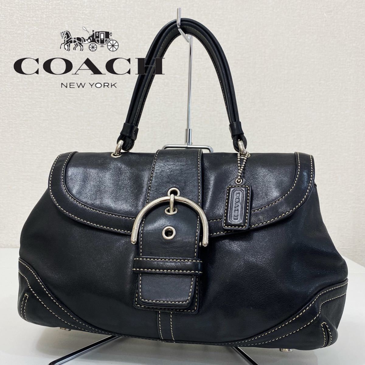 COACH コーチ ベルトデザイン オールレザー ハンドバッグ 黒 COACH コーチ ベルトデザイン オールレザー ハンドバッグ 黒